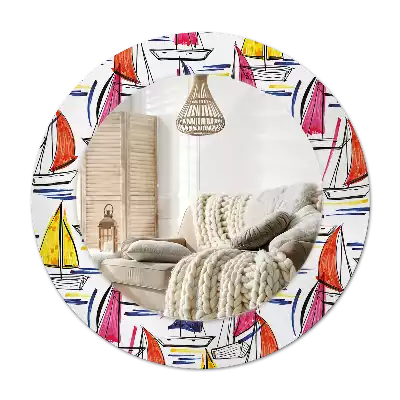 Round decorative mirror Colorful boats