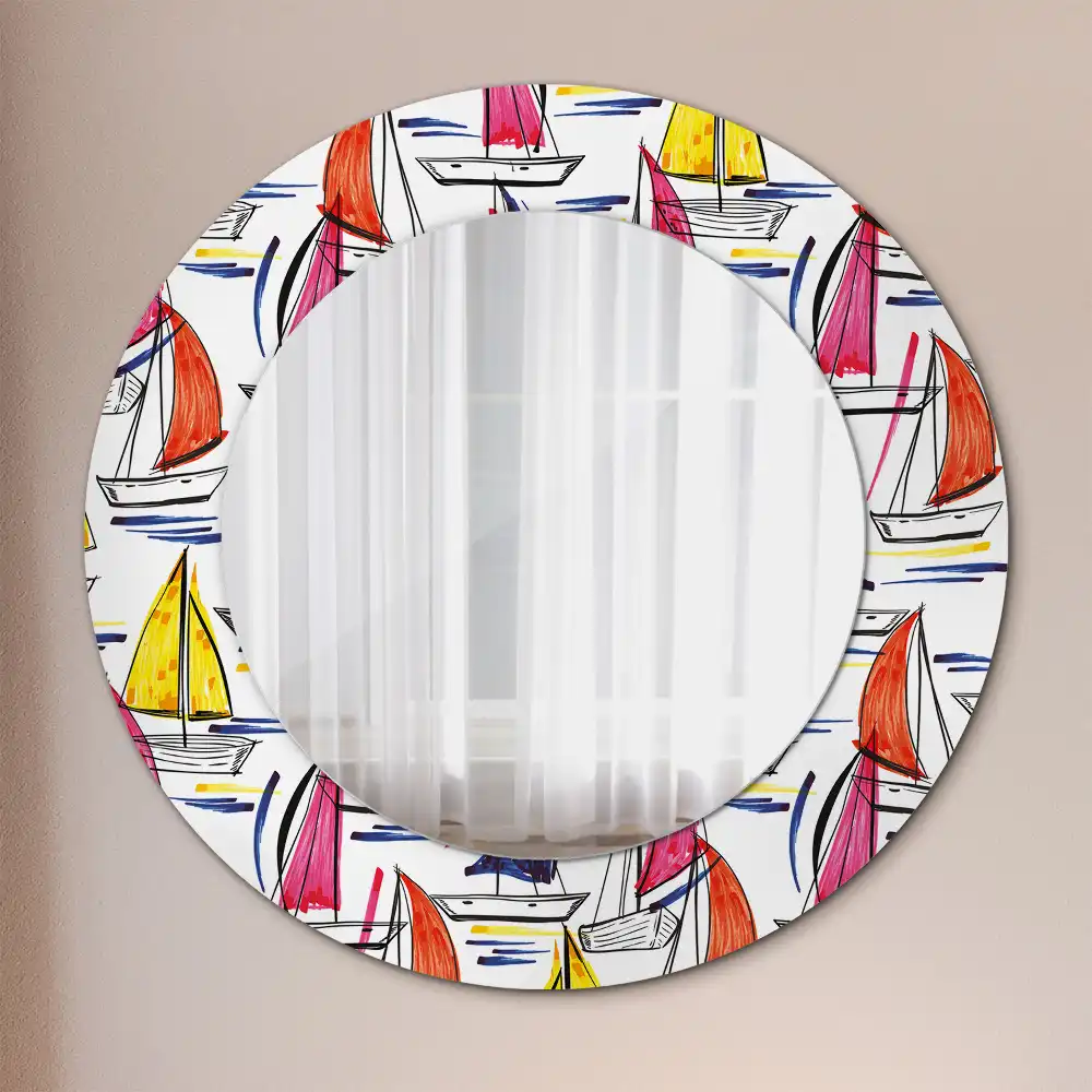 Round decorative mirror Colorful boats
