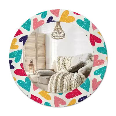 Round wall mirror decor Colorful hearts