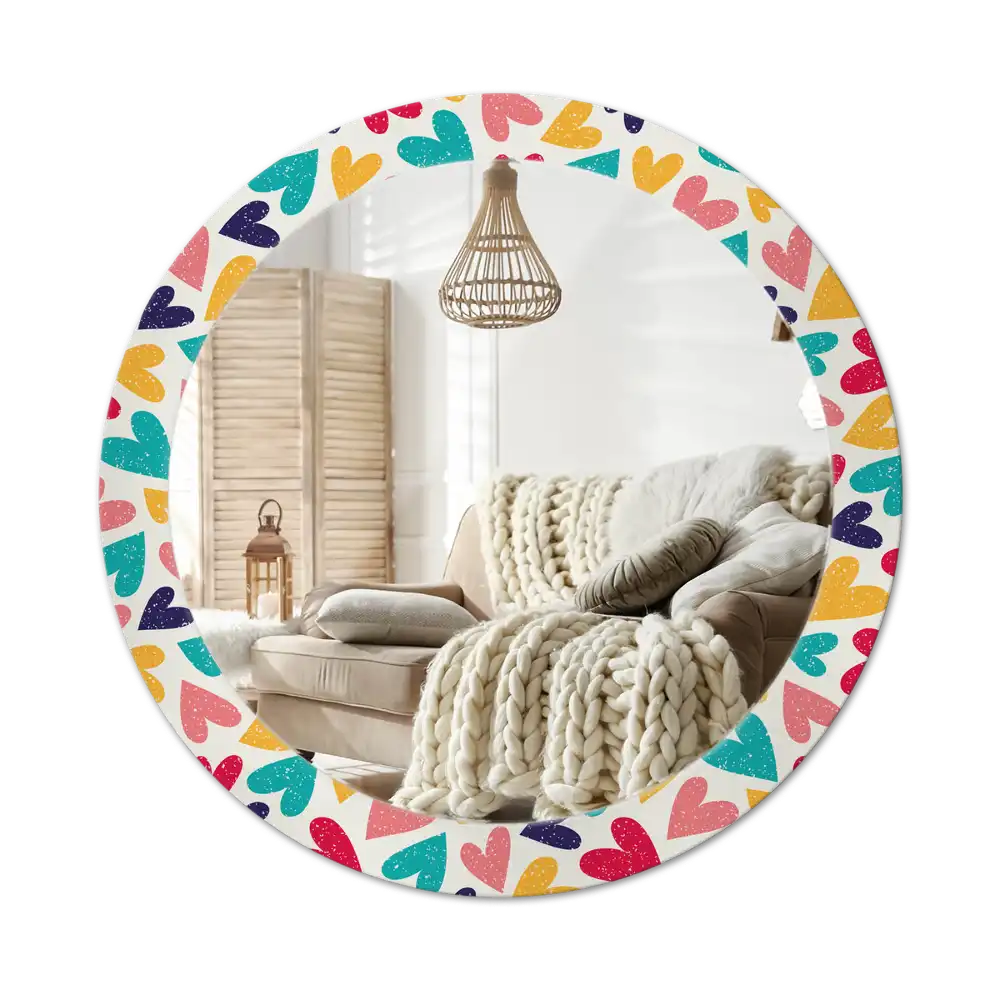 Round wall mirror decor Colorful hearts