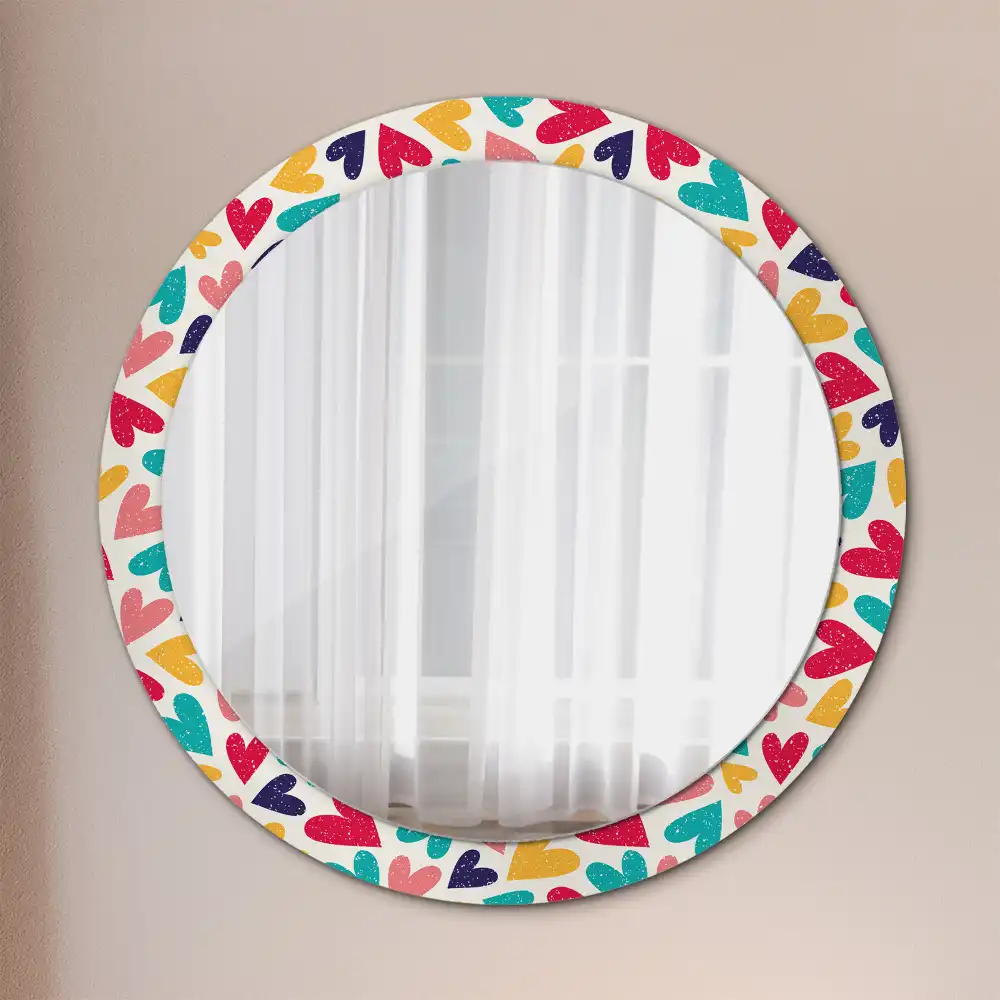 Round wall mirror decor Colorful hearts
