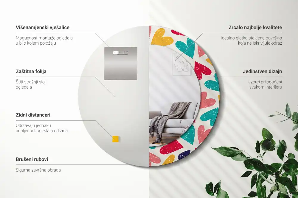 Round wall mirror decor Colorful hearts