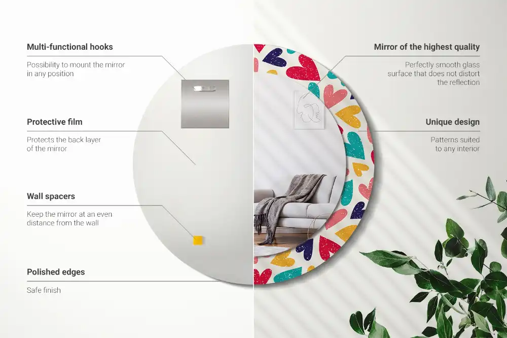 Round wall mirror decor Colorful hearts