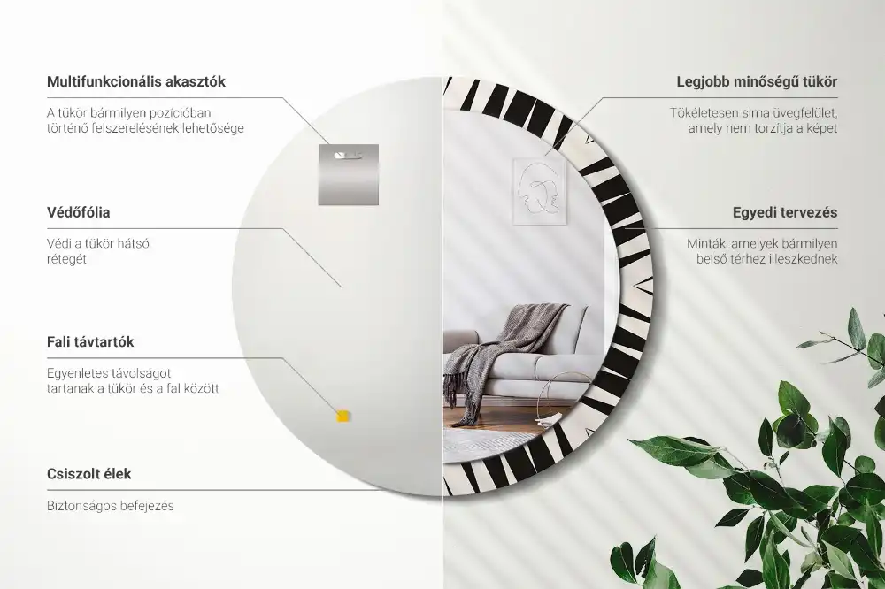 Round mirror frame with print Abstract geometry