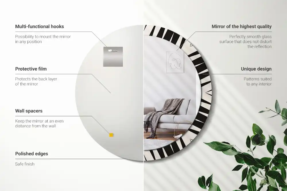 Round mirror frame with print Abstract geometry