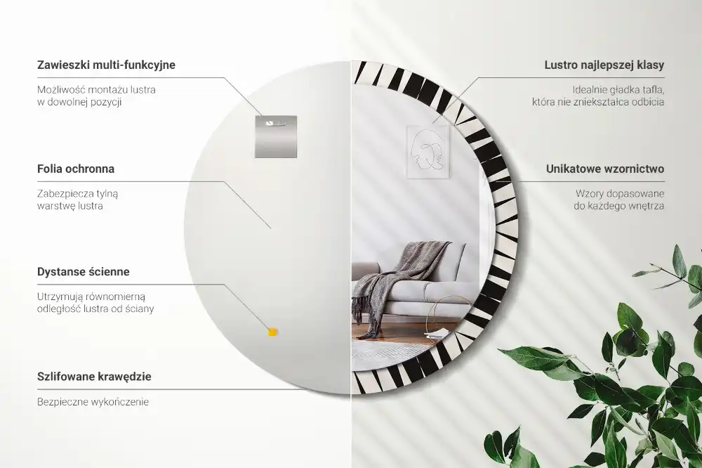 Round mirror frame with print Abstract geometry