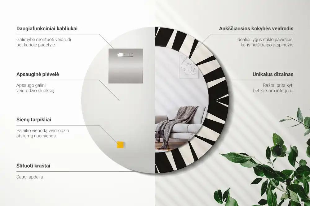 Round mirror frame with print Abstract geometry