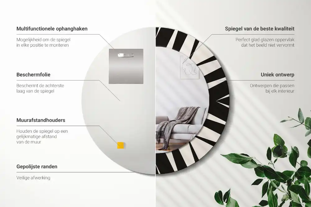 Round mirror frame with print Abstract geometry