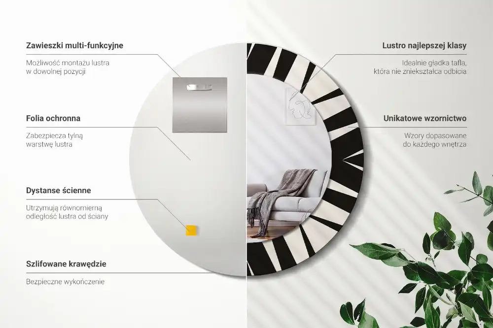 Round mirror frame with print Abstract geometry