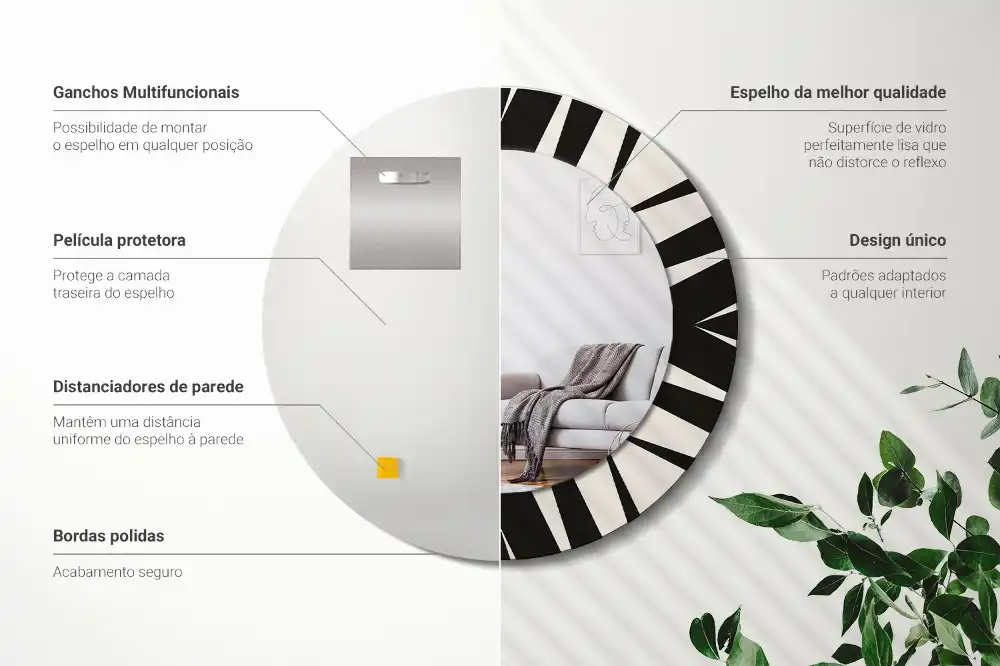 Round mirror frame with print Abstract geometry