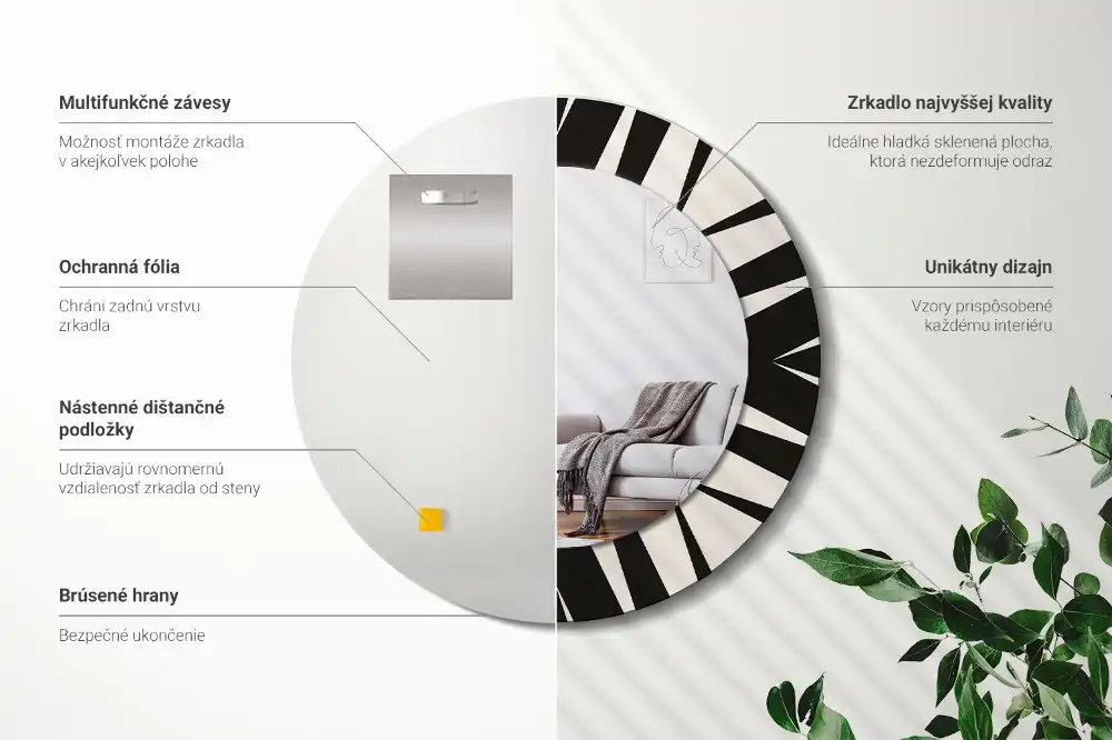 Round mirror frame with print Abstract geometry