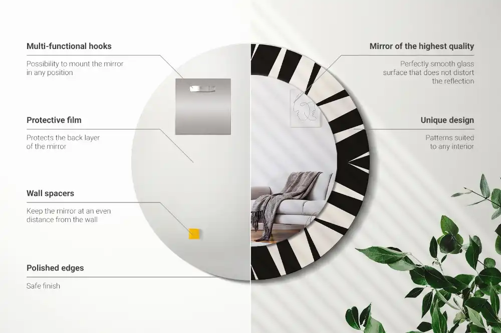 Round mirror frame with print Abstract geometry