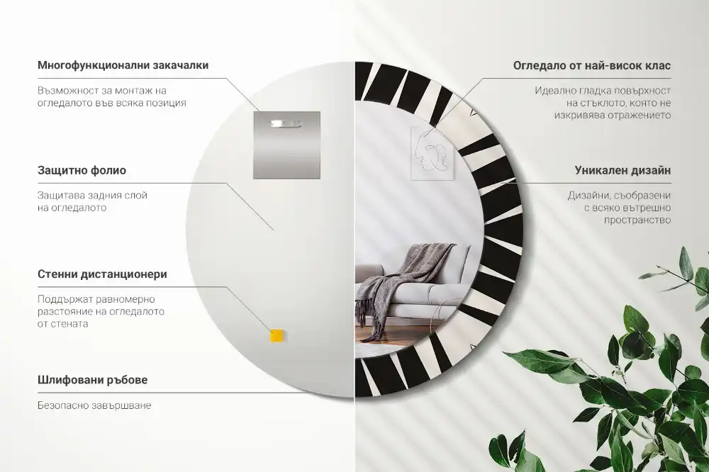 Round mirror frame with print Abstract geometry