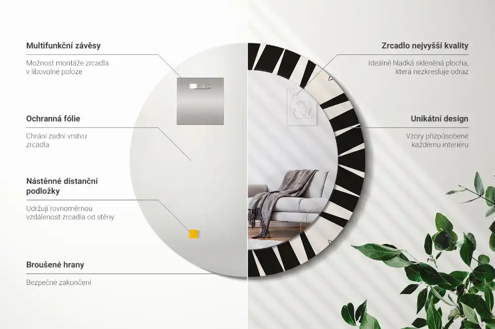 Round mirror frame with print Abstract geometry