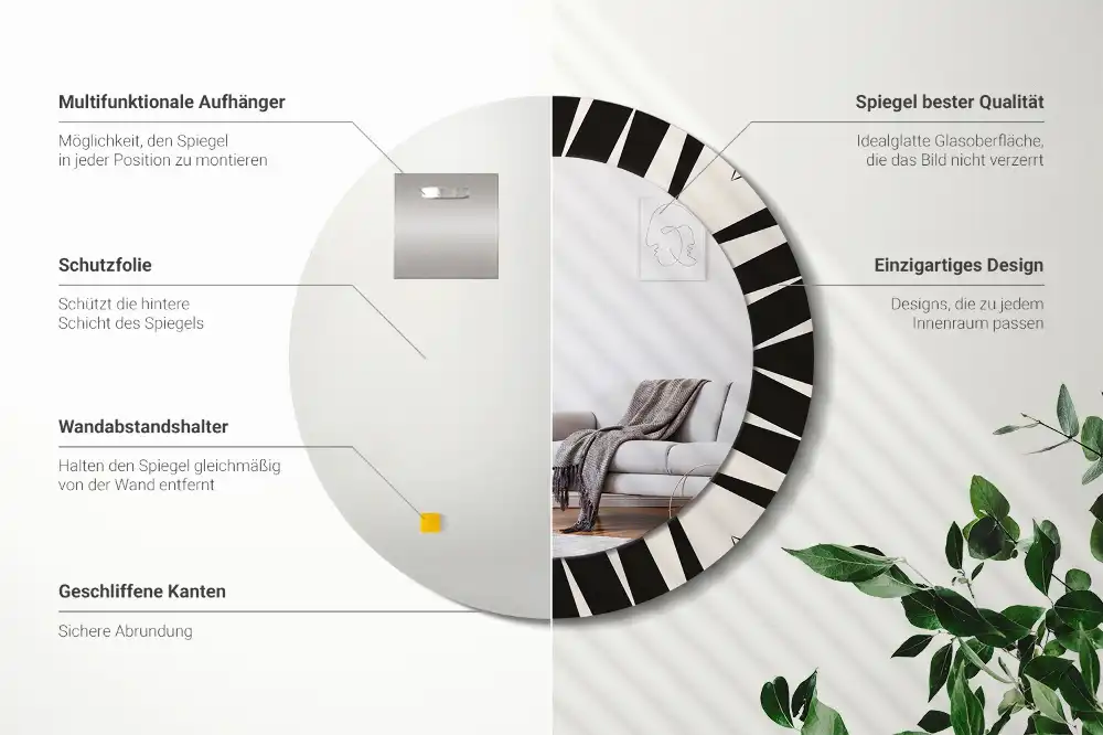 Round mirror frame with print Abstract geometry