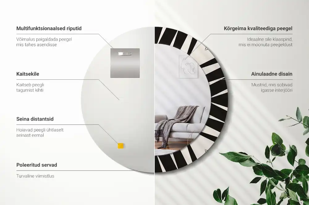 Round mirror frame with print Abstract geometry