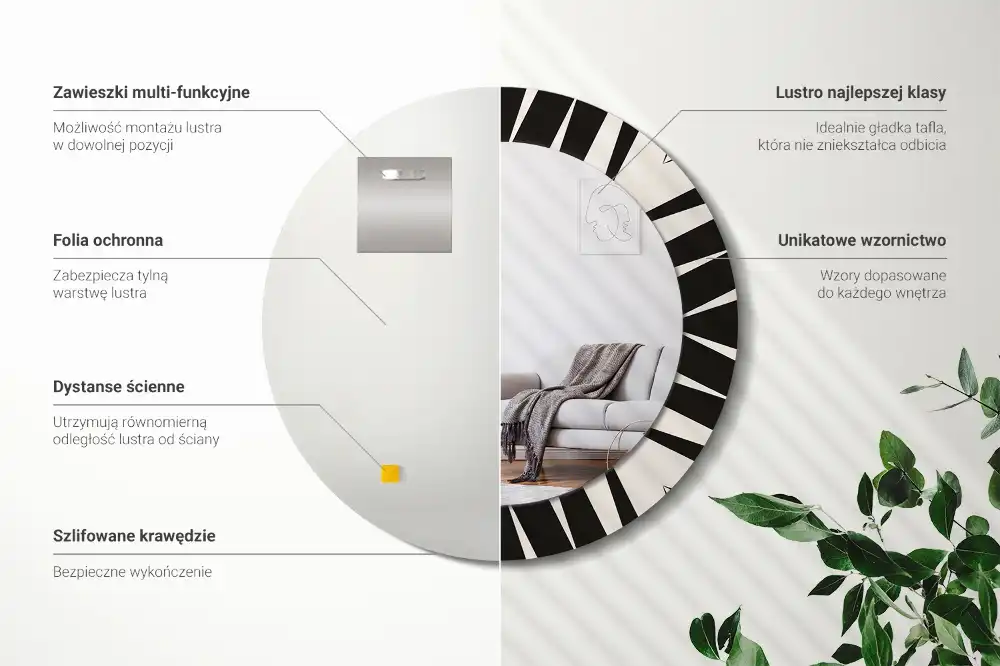 Round mirror frame with print Abstract geometry