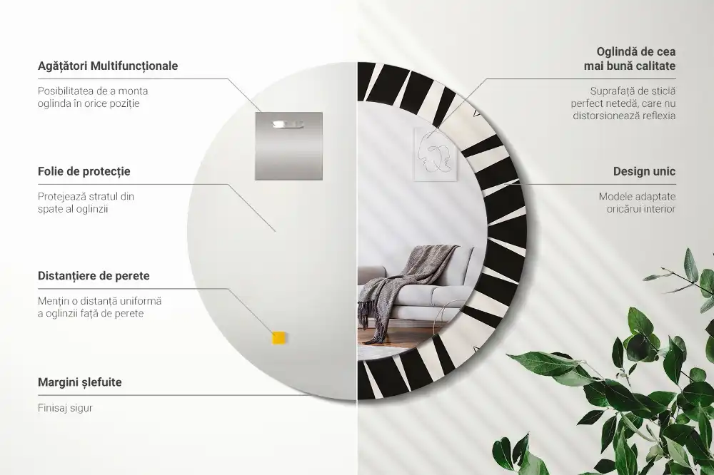 Round mirror frame with print Abstract geometry