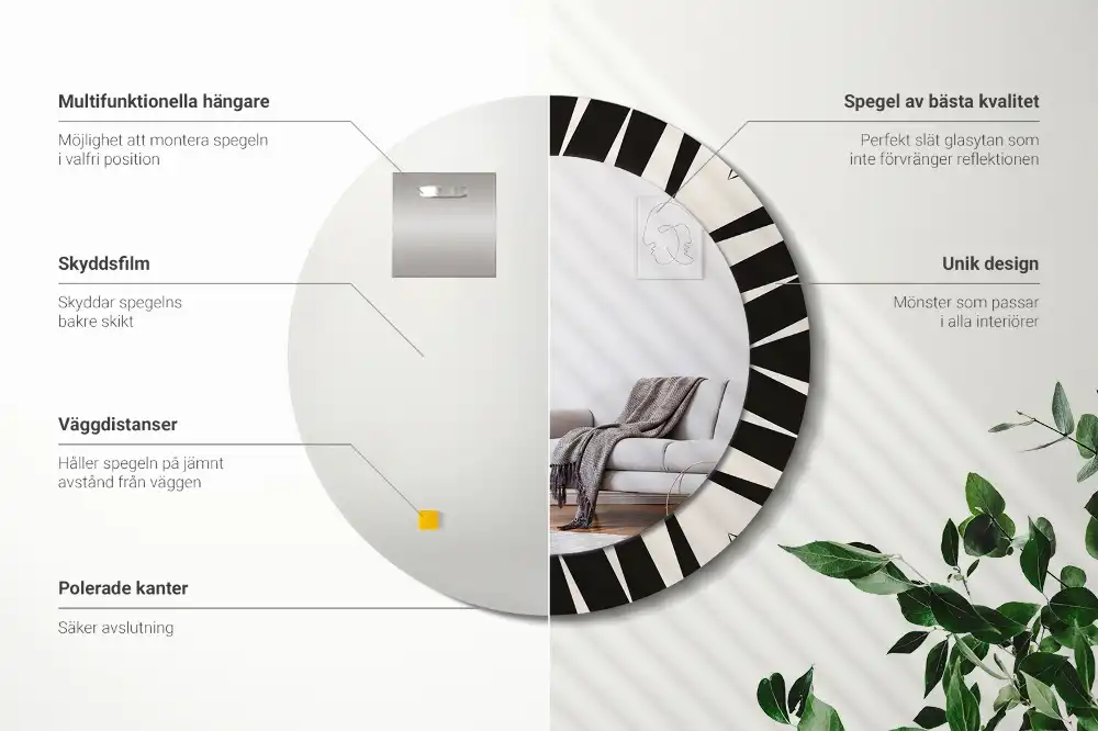 Round mirror frame with print Abstract geometry