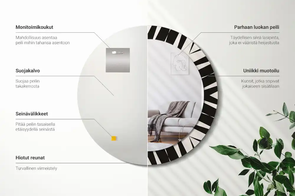 Round mirror frame with print Abstract geometry