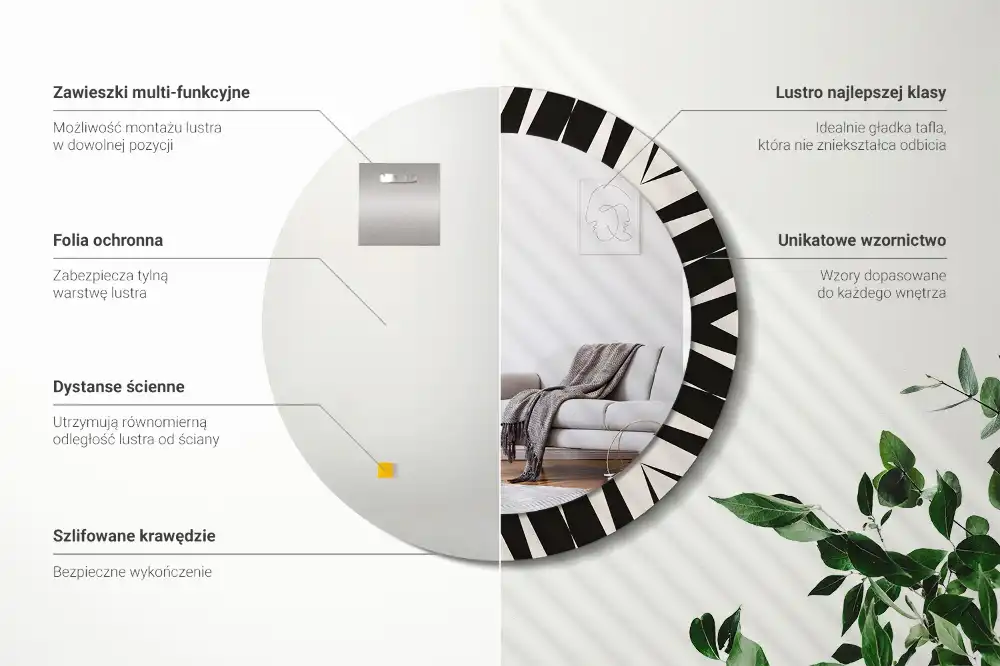 Round mirror frame with print Abstract geometry