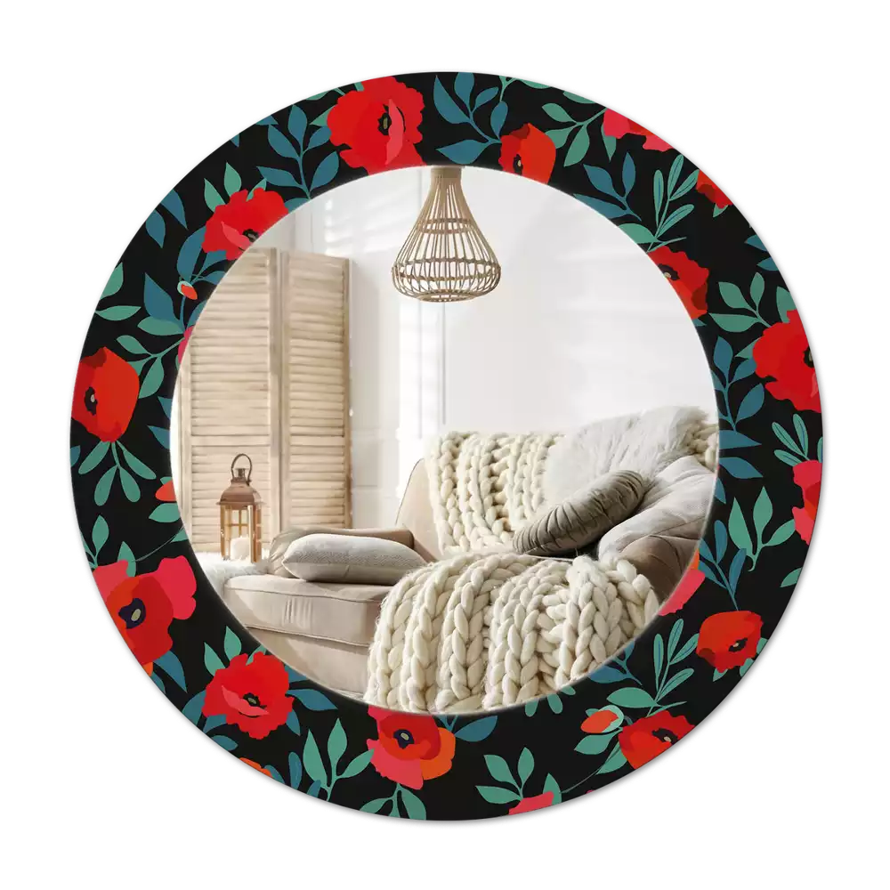 Round printed mirror Red poppy