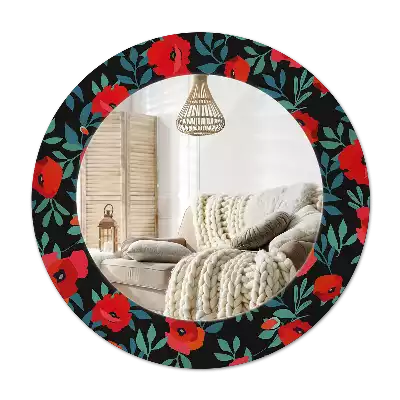 Round printed mirror Red poppy