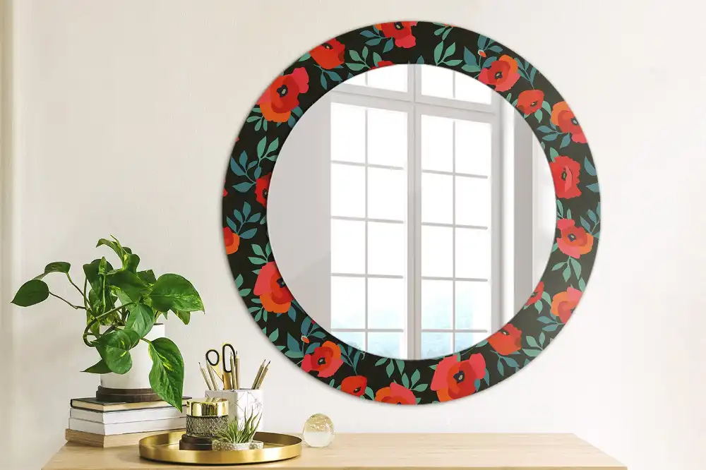 Round printed mirror Red poppy