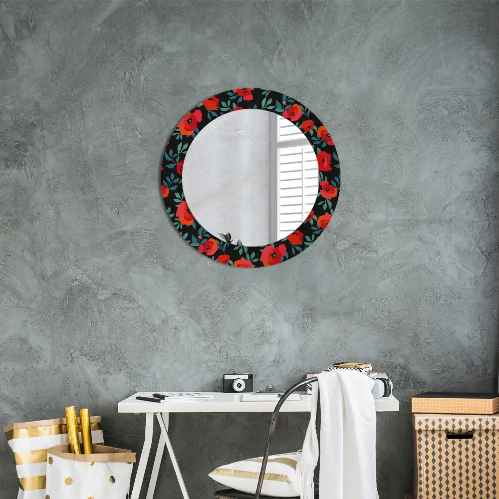 Round printed mirror Red poppy