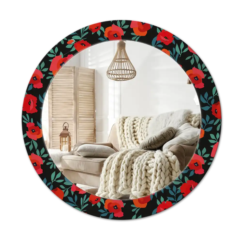 Round printed mirror Red poppy