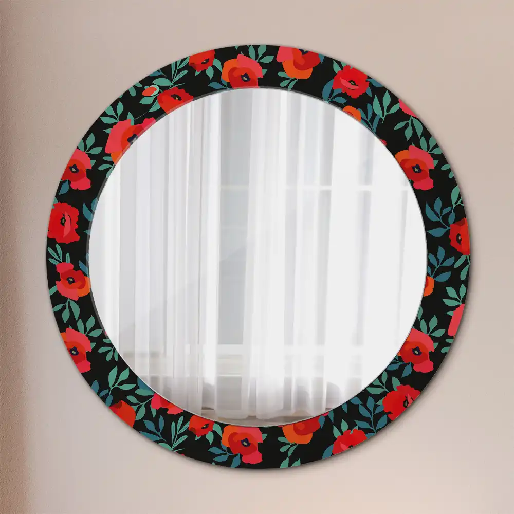 Round printed mirror Red poppy