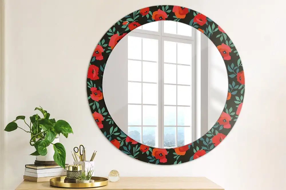 Round printed mirror Red poppy