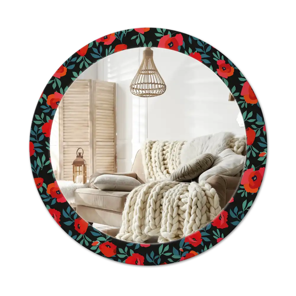 Round printed mirror Red poppy