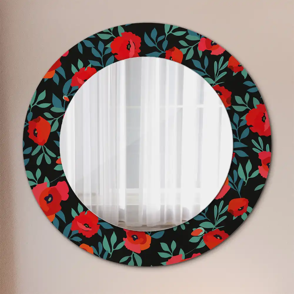 Round printed mirror Red poppy