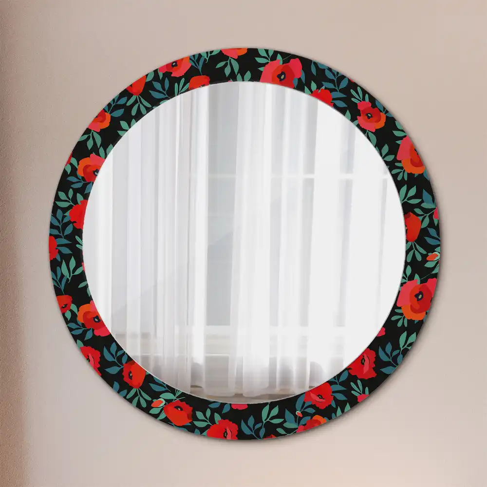Round printed mirror Red poppy