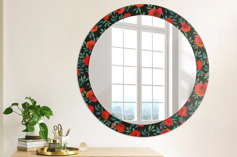 Round printed mirror Red poppy