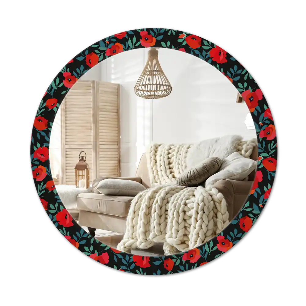 Round printed mirror Red poppy