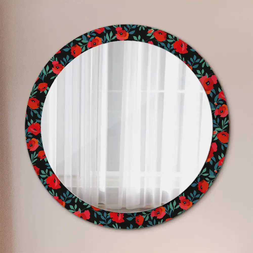 Round printed mirror Red poppy