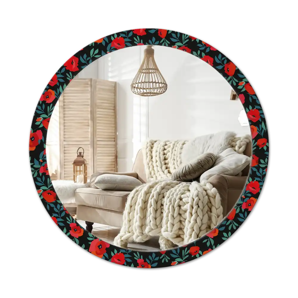 Round printed mirror Red poppy