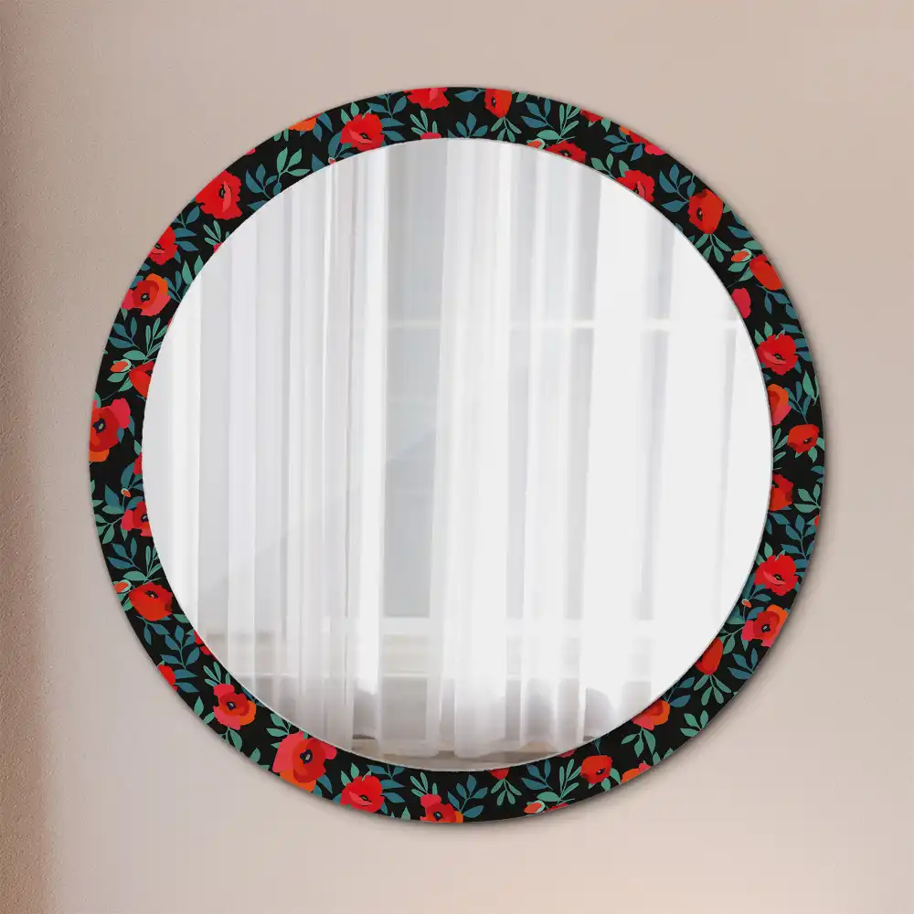 Round printed mirror Red poppy