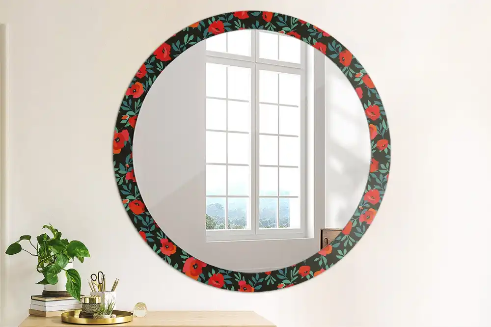 Round printed mirror Red poppy