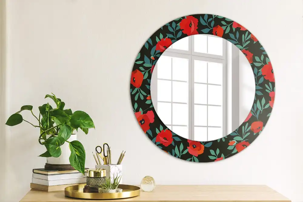 Round printed mirror Red poppy