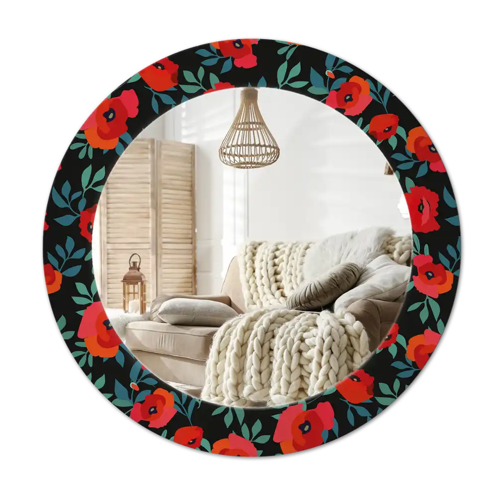 Round printed mirror Red poppy