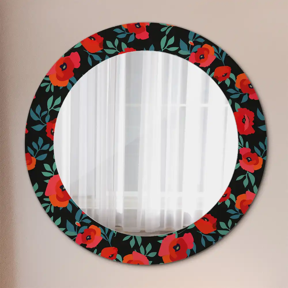 Round printed mirror Red poppy