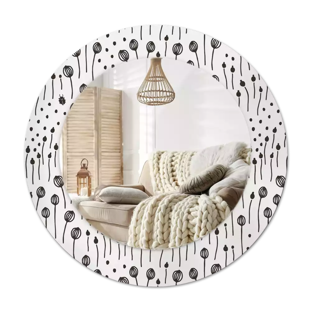 Round wall mirror decor Flower drawing