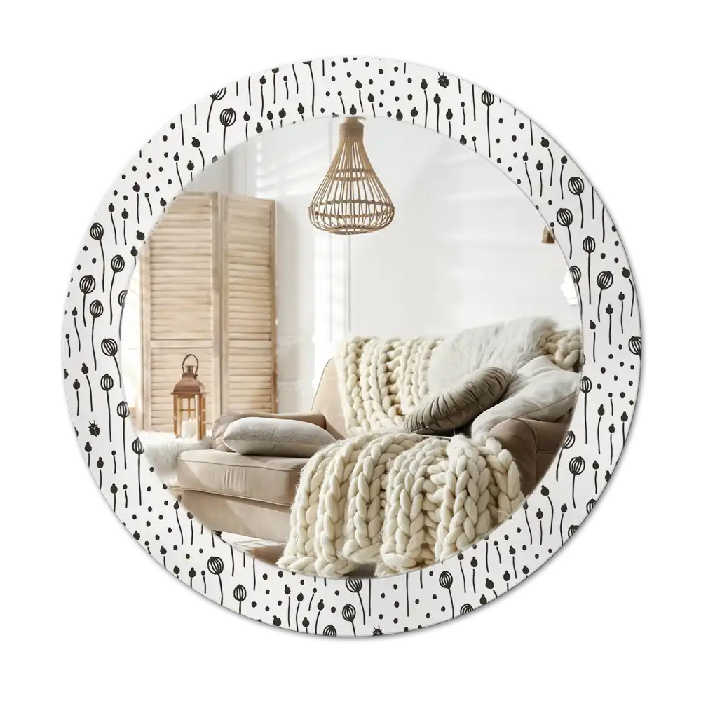 Round wall mirror decor Flower drawing