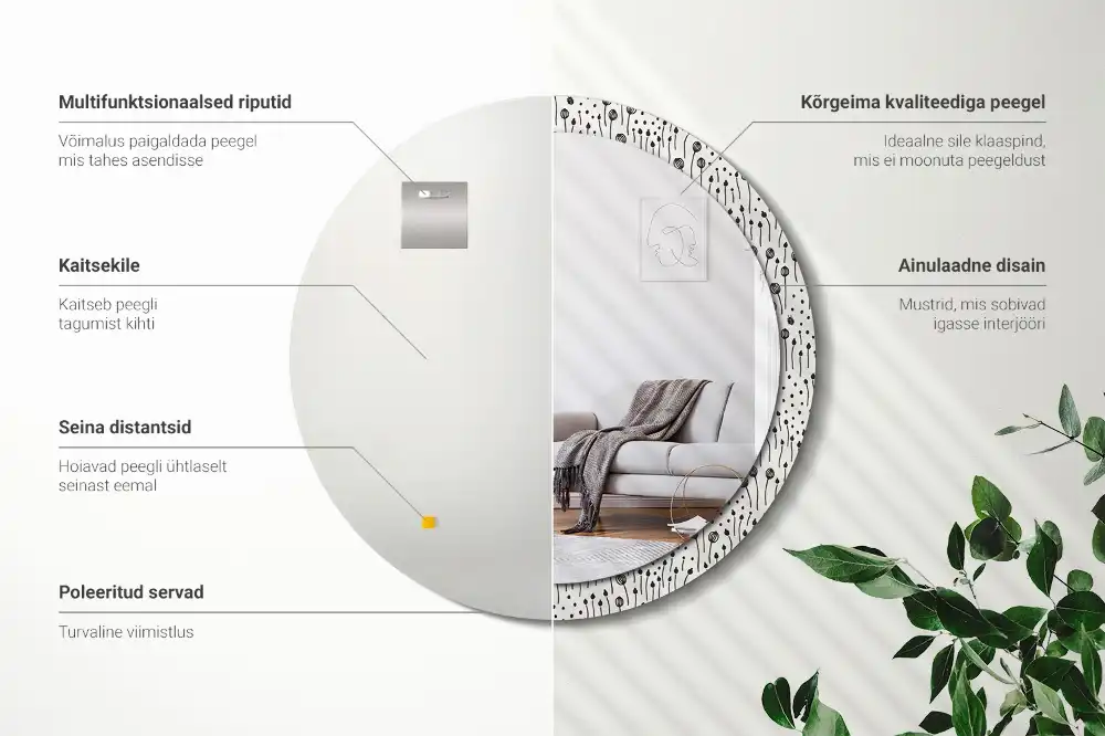 Round wall mirror decor Flower drawing