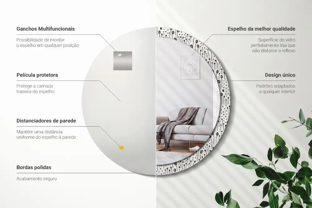 Round wall mirror decor Flower drawing