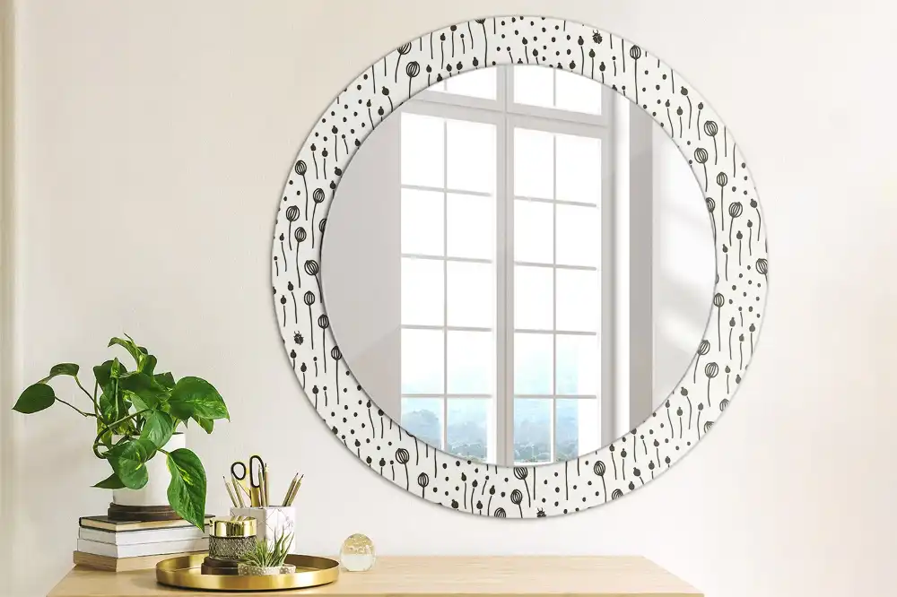 Round wall mirror decor Flower drawing