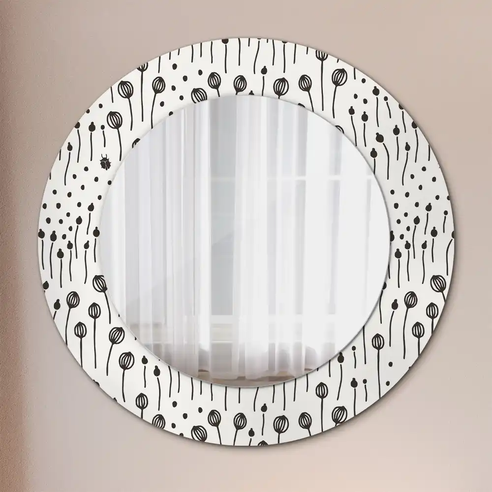 Round wall mirror decor Flower drawing